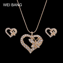 Weibang Romantic Heart Pattern Crystal Earrings Necklace Set Gold Color Chain Jewelry Sets Wedding Jewelry Valentine's Gift 2024 - buy cheap