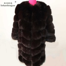 Casaco de pele de raposa real com mangas de 50cm, casaco de pele longa feminino com pele natural de 90cm 2024 - compre barato