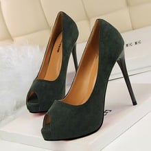 BIGTREE Red Platform Women Pumps Solid Flock High Heels 12cm Shoes Women'Peep Toe Shallow Sexy Party Autumn Fashion Shoes 2024 - buy cheap