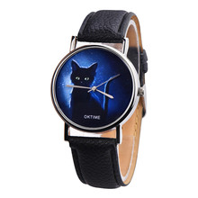 2020 recém-topo da marca oktime relógios femininos casual bonito misterioso gato preto falso couro analógico relógio de quartzo relogio feminino 2024 - compre barato