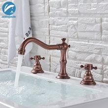 Antique Brass  Bathroom Basin Faucet Widespread Sink Deck Mounted Washing Tap Cold Hot Dual Handle 3 Holes Brass Basin Mixer Tap 2024 - buy cheap