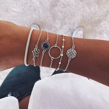 Boopan conjunto de pulseiras vintage para mulheres, braceletes de prata redondo com flores e estilo boêmio para festa 2024 - compre barato