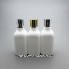 Botella de plástico cuadrada blanca de 200ML 24 Uds con tapa superior de disco dorado/plateado, champú/envasado de loción frasco, Envase Cosmético Vacío 2024 - compra barato