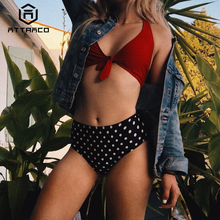 Attraco Bikini Swimwear Women Swimsuit Sexy Push Up Bikinis Retro Polka Dot Floral Print Bathing Suit Beachwear Hot Sale 2024 - buy cheap