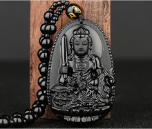 Natural Black Obsidian Stone Carved Buddha Patron Saint Lucky Amulet Pendant Necklace For Women Men Pendants Jewelry 2024 - buy cheap