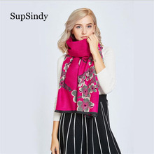 SupSindy, bufanda de invierno para mujer, bufanda gruesa de lana de Cachemira suave para mujer, chal de flores de marca de lujo, bufandas estampadas 2024 - compra barato