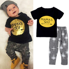 Новинка лета 2016 года комплекты модной хлопчатобумажной одежды с принтом в виде букв из футболки и штанов из 2 предметов для маленьких детей комплект одежды для новорожденных 2024 - купить недорого