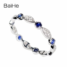 BAIHE Solid 14K White Gold 0.17ct H/SI Round Natural Diamonds Sapphires/Rubys Fine Jewelry Wedding Gift Trendy simple Ring 2024 - buy cheap