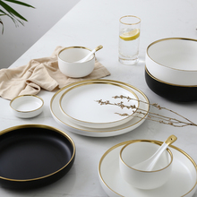 Ceramic Gold Inlay White Black Plates Steak Food Dish Nordic Style Tableware Bowl Ins Dinner Plate High Porcelain Dinnerware Set 2024 - buy cheap