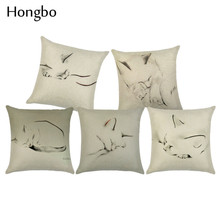 Hongbo New Article Cute Little Cat Animals Cushion Cover Cotton Linen Deocrative Pillows Cover for Sofa Pillowcase Cojin 2024 - buy cheap