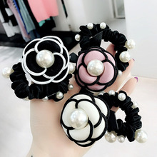 New Fabric Camellia Flower Elastic Hair Bands for Women Girls Coarse Rubber Hair Rope with Pearl Hair Accessories Hair Ring 2024 - buy cheap