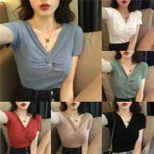 Women Thin Knitted Sweater And T-shirt Short Sleeve Korean Fashion Casual Style Solid Tops Summer 2019 New Tees 2024 - buy cheap