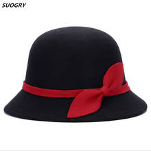 SUOGRY Vintage Fall Winter Fedora hat for Women Dome Cloche felt top hat for girl floppy homburg female bowknot Bowler cap 2024 - buy cheap