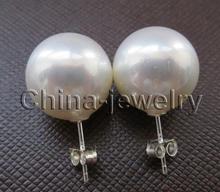 Beautiful 14mm white perfectly round sea pearl earrings-925 silver hairpin ^^ @ ^ noble style Natural fine jewe Free Shipping 2024 - buy cheap