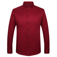 Fashion Wine red Men's Shirts High quality Bamboo fiber Shirts Casual Business Turn-down collar Solid Slim fit Popular shirts 2024 - buy cheap