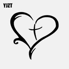 YJZT 12.8CM*12.6CM Heart Cross Christian Decal Vinyl Car Sticker Graphics Black/Silver C3-1421 2024 - buy cheap