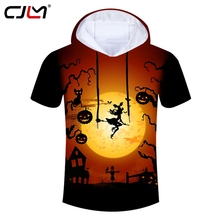CJLM Large Size Leisure Men's Hooded Tshirt 3D Pumpkin And Broom Witch Printed Halloween Clothing Suppliers Man Brand T-shirt 2024 - buy cheap