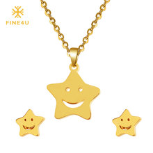 FINE4U N091 Wedding Star Smile Face Pendant Necklace & Earrings Sets Stainless Steel Jewelry Sets For Women Bridal Jewelry Sets 2024 - buy cheap