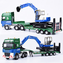 Exquisite 1:50 flatbed trailer&excavator alloy model,simulation of die-casting engineering transport truck gifts,free shipping 2024 - compre barato