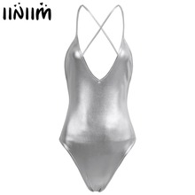 Roupa de balada feminina adulta de noite, couro sintético, alças espaguete, tanga, monokini, bodycon, dança, collant, roupa de dormir 2024 - compre barato