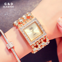 G & d gle & vdo-relógio de pulso feminino, luxuoso, cristal, pulseira, bracelete, caixa quadrada, quartzo, para mulheres, 2018 2024 - compre barato