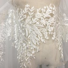 GLace-vestido de novia europeo blanco bordado, tela de encaje de lentejuelas, falda de ropa de alta calidad, tela de malla TX918, 1Y/lote 2024 - compra barato