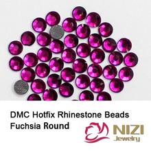 Dmc hotfix strass fúcsia cor diy strass para acessórios de vestuário vidro redondo flatback strass novo strass 2024 - compre barato