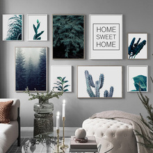 Pintura en lienzo de hojas verdes, carteles nórdicos e impresiones, imágenes de pared para decoración de sala de estar, bosque de Cactus, dulce hogar 2024 - compra barato
