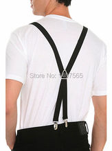 fashion Men's suspenders 2.5cm width 4 clips  and Unisex Stripes Braces Suspenders black for adult  free shipping 2024 - buy cheap