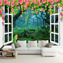 Beibehang papel de parede murais adesivos parede janela branca flores videiras floresta verde 3d papel de pare para wal 2024 - compre barato