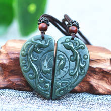 (certificate)Natural Green HETIAN Jades Heart-shaped Pendant Carved Dragon Phoenix Pendant Necklace Women Men Lover's Jewelry 2024 - buy cheap