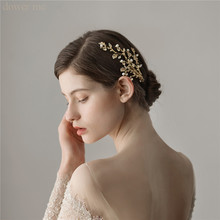 Gold Leaf Floral Hair Clip Bridal Hair Piece Pearls Wedding Jewelry Hair Accessories Handmade Women Barrettes 2024 - buy cheap