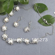 New Arriver Chirstmas Jewellery ! White Color Natural Baroque Shaper Genuine Freshwater Pearls Necklace Earrings Jewelry Set 2024 - buy cheap