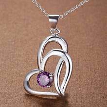 two love hearts purple zirconsilver plated Necklace Silver Pendant Jewelry /QCYTVHEH YONPHBNX 2024 - buy cheap