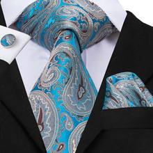 Hi-Tie Luxury Silk Tie Blue Paisley Ties for Men Tie Set and Pocket Square Cufflinks Men's Wedding Business Party Necktie C-3062 2024 - buy cheap