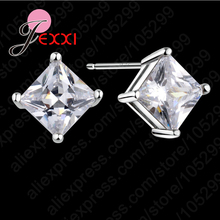 Simple Classic Jewelry Gifts For Women Girls Wedding Genuine 925 Sterling Silver Square CZ Stud Earrings Accessories 2024 - buy cheap