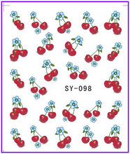 1x adesivos água decalques de unha, adesivos transferências de água decalque frutas vermelho cereja sy098 2024 - compre barato
