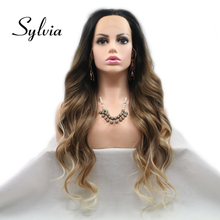 Sylvia коричневый Омбре синтетические парики на шнуровке спереди объемная волна средняя часть длинные термостойкие волокна волос для женщин 2024 - купить недорого
