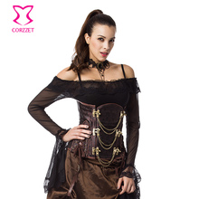 Corzzet-corsé gótico de alta calidad para mujer, ropa interior de pecho marrón, cadena Steampunk, lencería tipo corsé de talla grande 6XL 2024 - compra barato