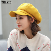 Ymsaid Autumn Winter Hats For Women Solid Plain Octagonal Newsboy Cap Ladies Casual Wool Hat Winter Beret Women Painter Cap 2024 - buy cheap
