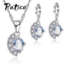 Luxury Austrian Crystal Stone Fan Design 925 Sterling Silver Necklace Earrings for Women Wedding Jewelry Set 2024 - buy cheap