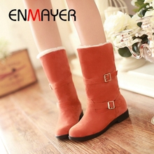 ENMAYER New Arrival Top Quality Flock  Mid-Calf  Women Winter Boots  Snow Boots Women Solid Shoes Size 34-43 LY2579 2024 - buy cheap