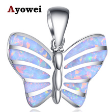 Ayowei красивая бабочка животные дизайн Белый огненный опал Серебро штампованное Ожерелье Подвески модные ювелирные изделия для девочек OP734A 2024 - купить недорого