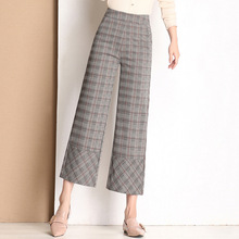 2018 Spring Plaid Basic Pants Women Casual High Waist Wide leg pants Female Office casual pants Lady Straight trousers Bottoms 2024 - buy cheap