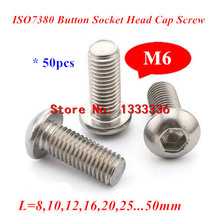 Tornillos de cabeza redonda ISO7380 M6 de acero inoxidable 304 A2, tornillos de cabeza de botón hexagonal de seta, M6 x 10/12/16/20/25/30, 50 Uds. 2024 - compra barato