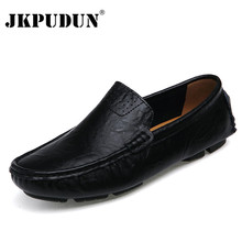 JKPUDUN Plus Size Men Leather Shoes Casual 2017 Summer Driving Shoes For Men Slip On Designer Flat Shoes Breathable Mens Loafers 2024 - buy cheap