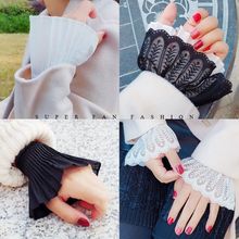 Women Girls Fake Flare Sleeves Floral Lace Pleated Ruched False Cuffs Sweater Blouse Apparel Wrist Warmer With Faux Pearl Button 2024 - buy cheap