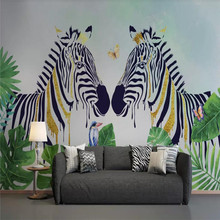 Nordic hand-painted tropical plants zebra background wall professional production wallpaper murals custom photo wallpaper 2024 - buy cheap