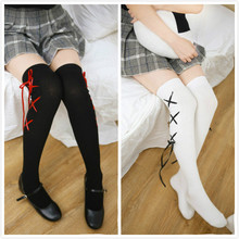 Japanese SOCKING Lolita Black and white Cross ribbon for leg lolita soft sister socks cos stockings XWZ-CT21 2024 - buy cheap