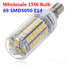 Оптовая цена! 15 Вт Светодиодная лампа 69LED SMD5050 E14 Цоколь СИД кукурузная лампа освещение лампа с крышкой теплый белый/холодный белый AC220V 2024 - купить недорого